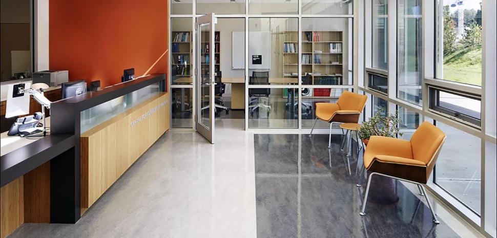 chairs in a bright lobby